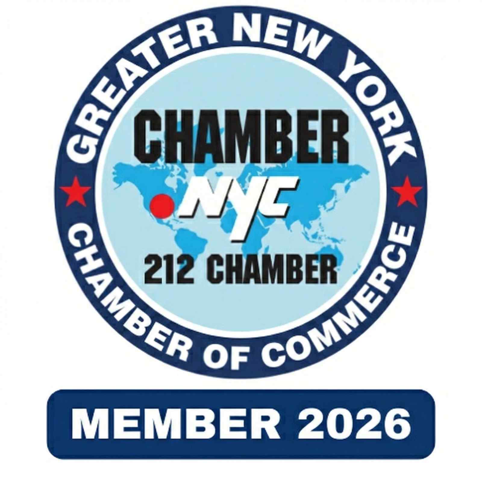 Official Greater New York Chamber of Commerce 2026 Member logo with 212 Chamber branding.